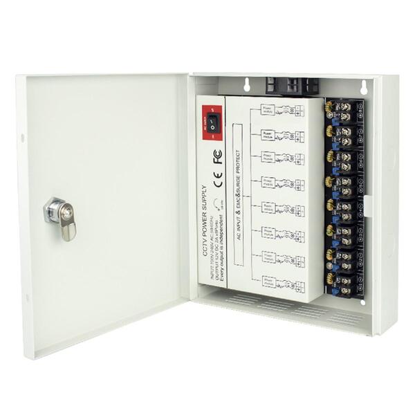 POWER SUPPLY UNIT - 8 OUTPUTS, 12 VDC, 16 AMPS, REGULATED, INDIVIDUALLY FUSED (PTC)